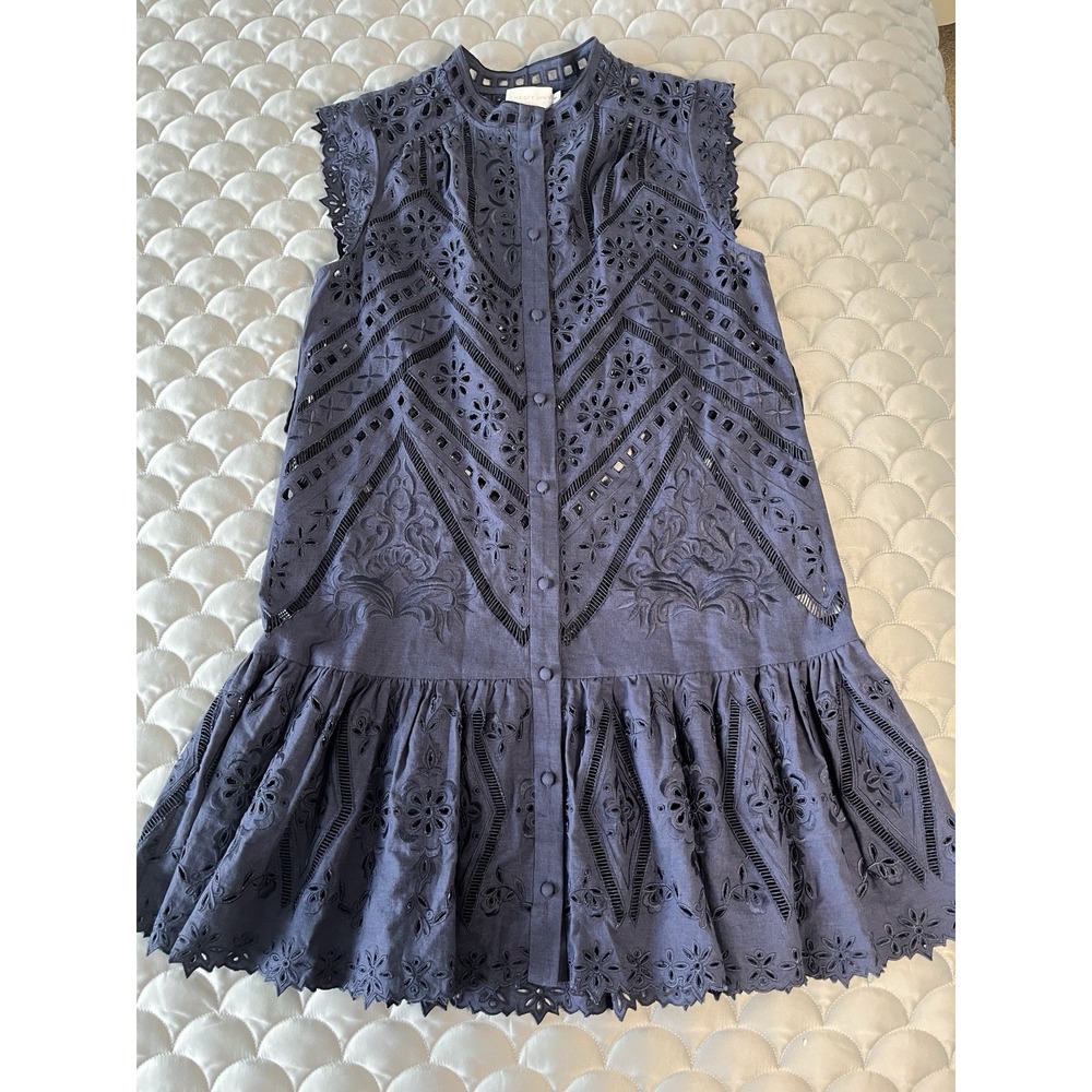 CHRISTY LYNN Lucie Dress in Navy Blue Eyelet *Belt Missing* Sz Small  Western - Picture 7 of 11